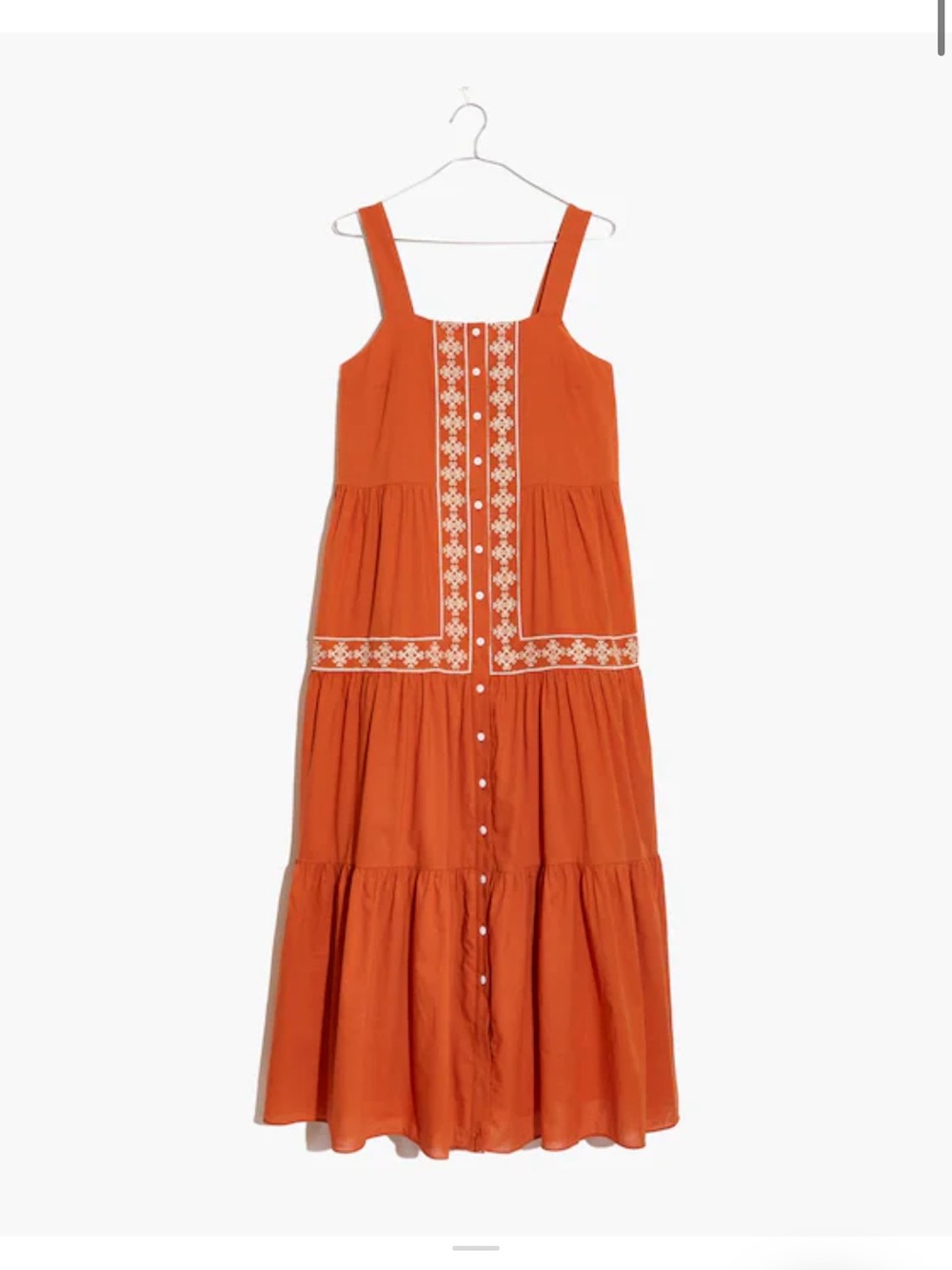 Madewell Orange Embroidered Button-Front Tiered Maxi Dress
